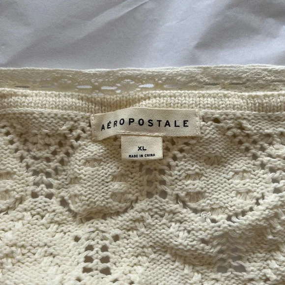 Aeropostale Tank Top XL Crochet Button-Front Crop Ivory Boho Hippie Prairie - Picture 2 of 6